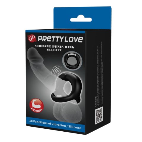 PRETTY LOVE - Pierścień wibracyjny na penisa ELLIOTT, czarny, 10 trybów wibracji
