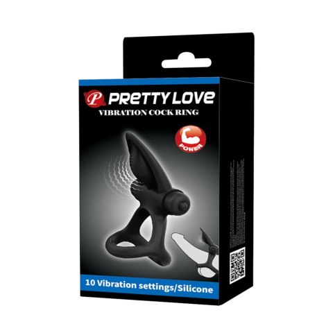 PRETTY LOVE - Czarny Wibrujący Pierścień Erekcyjny z 10 Funkcjami Wibracji