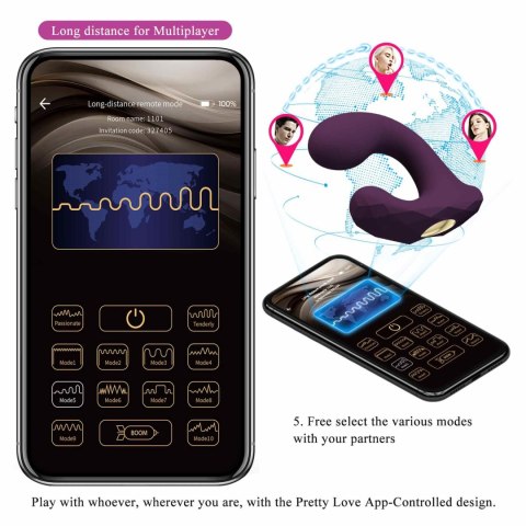 PRETTY LOVE Billy Purple – Wibrator z 12 trybami wibracji i zdalnym sterowaniem przez aplikację mobilną