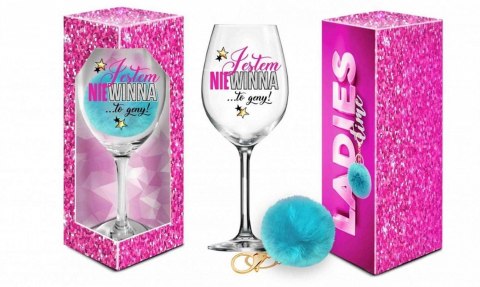 LADIES TIME: Kieliszek do wina Signoria 700 ml z uroczym pomponem – "Jestem niewinna"