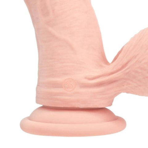 Dual Density Rechargeable Liquid Silicone Vibrator - Curved with Weighted Balls - 7" / 18 cm - Flesh SHOTS