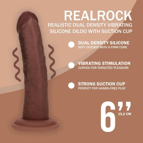Dual Density Silicone Curved Realistic Vibrating Dildo with Suction Cup - 6" / 15,5 cm - Brown SHOTS