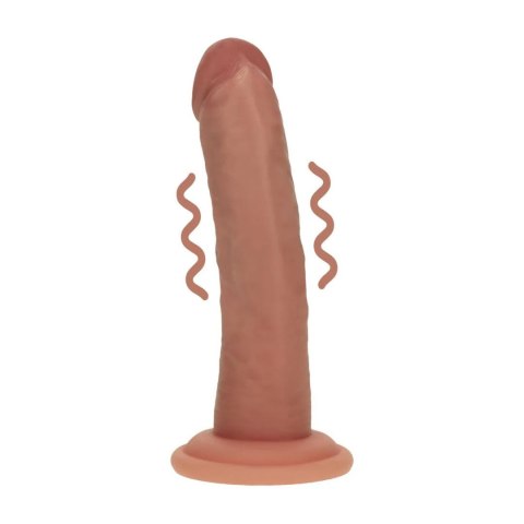 Dual Density Silicone Curved Realistic Vibrating Dildo with Suction Cup - 6" / 15,5 cm - Tan SHOTS