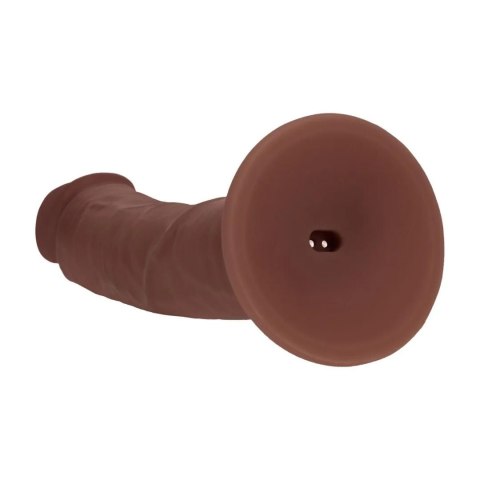Dual Density Silicone Curved Realistic Vibrating Dildo with Suction Cup - 8" / 20,3 cm - Brown SHOTS