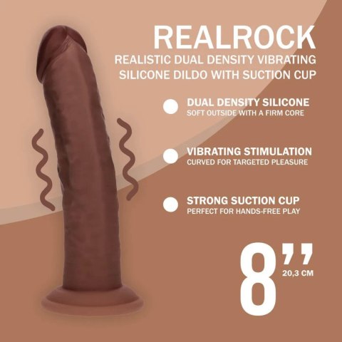 Dual Density Silicone Curved Realistic Vibrating Dildo with Suction Cup - 8" / 20,3 cm - Brown SHOTS