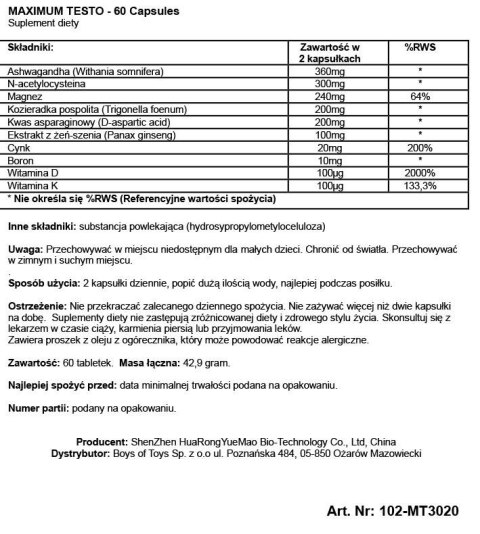 MAXIMUM TESTO - 60 Capsules VIAMAX