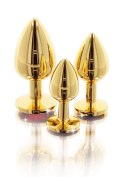 Luksusowy złoty plug analny z diamentowym klejnotem, rozmiar L