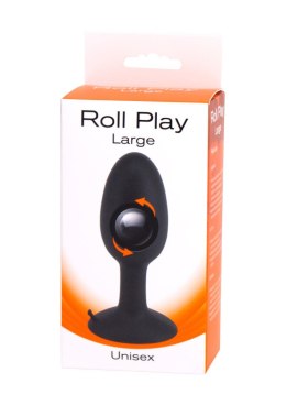 Roll Play - Duży Czarny Korek Analny z Wirującą Kulą
