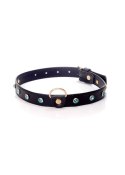 Elegancka Obroża B-Series Fetish z Turkusowymi Kryształkami, 2 cm