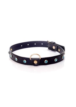 Elegancka Obroża B-Series Fetish z Turkusowymi Kryształkami, 2 cm