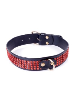 Obroża Fetish B-Series z kryształkami i czerwoną linią, 3 cm