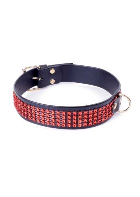 Obroża Fetish B-Series z kryształkami i czerwoną linią, 3 cm