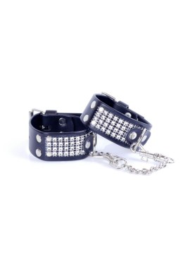 Eleganckie kajdanki Fetish B-Series z kryształkami, srebrne 3 cm