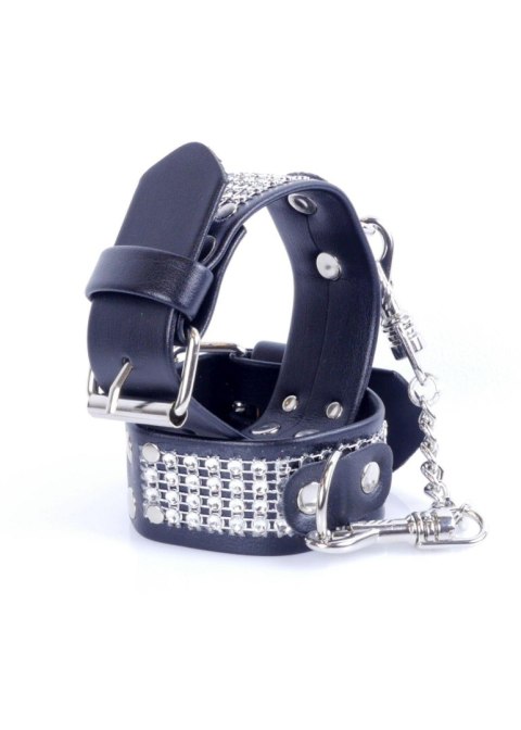 Eleganckie kajdanki Fetish B-Series z kryształkami, srebrne 3 cm