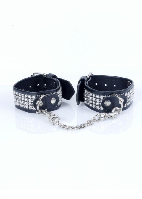 Eleganckie kajdanki Fetish B-Series z kryształkami, srebrne 3 cm