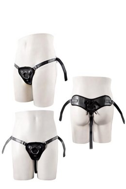 Uprząż do Strap-on z PU z Dwoma Pierścieniami, Czarna