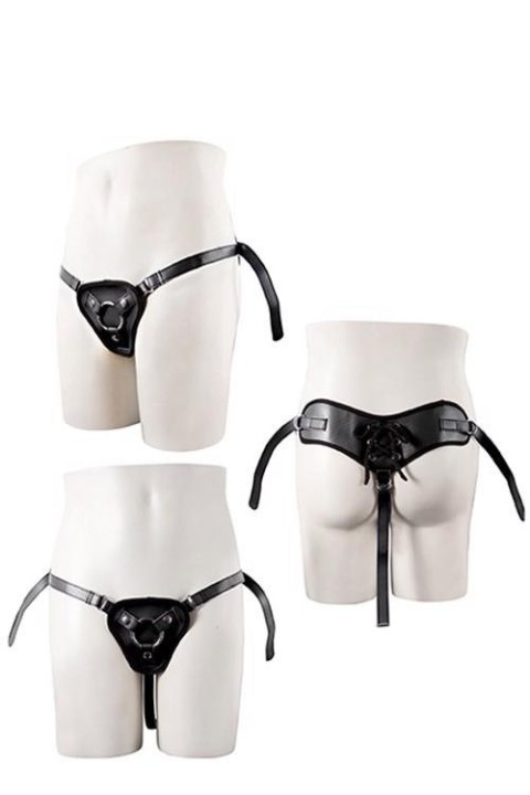 Uprząż do Strap-on z PU z Dwoma Pierścieniami, Czarna