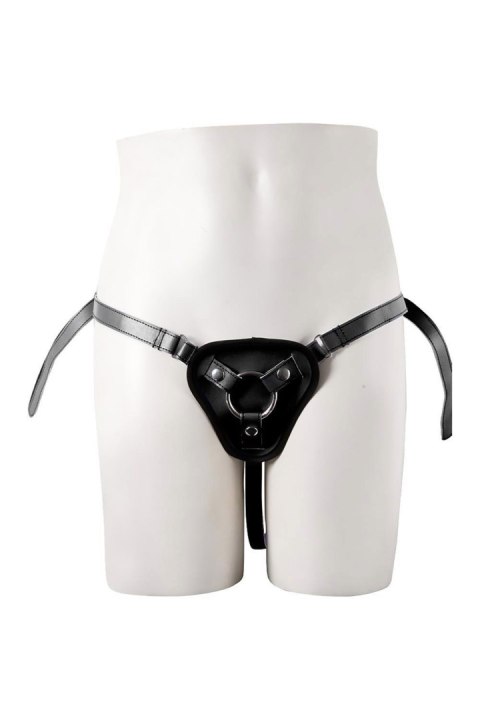 Uprząż do Strap-on z PU z Dwoma Pierścieniami, Czarna