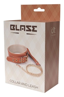 BLAZE ELITE Obroża i Łańcuch ze Skóry Wegańskiej w Odcieniu Koniaku