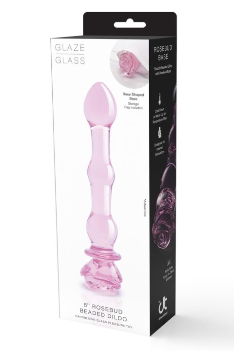Dildo Szklane Glaze z Różanym Pąkiem i Koralikami