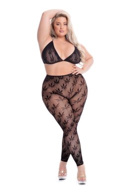 Zmysłowy Komplet Biustonosz i Legginsy 'Liściasta Tajemnica', Czarny, Plus Size