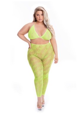 Zmysłowy komplet biustonosz i legginsy ALL ABOUT LEAF w kolorze zielonym, Plus Size