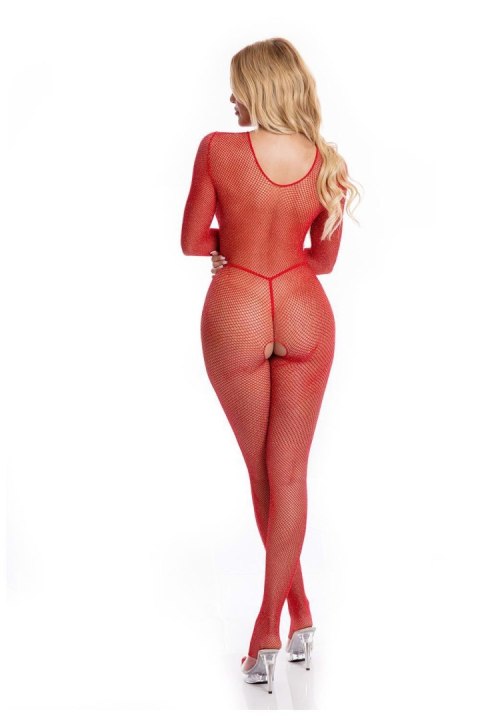 Zmysłowe Body Stocking Risque z Otwartym Krokiem, Czerwone (M/L)