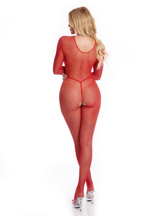 Zmysłowe Body Stocking Risque z Otwartym Krokiem, Czerwone (M/L)