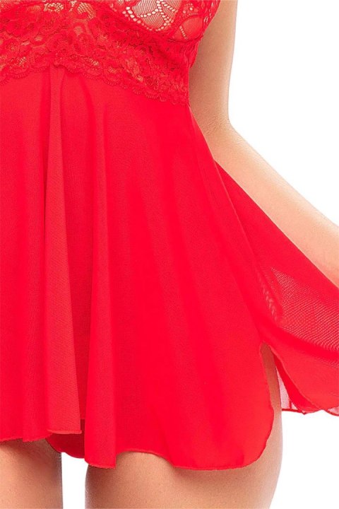 Zmysłowy Komplet Halter Chemise i Stringi – Czerwony, Rozmiar L
