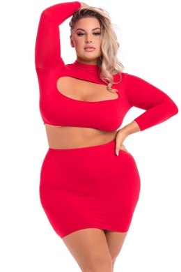 Zniewalający Komplet „Stop & Stare” – Czerwony Top i Spódnica, Rozmiar 3XL/4XL