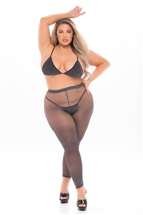 Zmysłowy Komplet TALL ORDER – Biustonosz, Legginsy i Stringi, Czarny, Rozmiar Plus Size