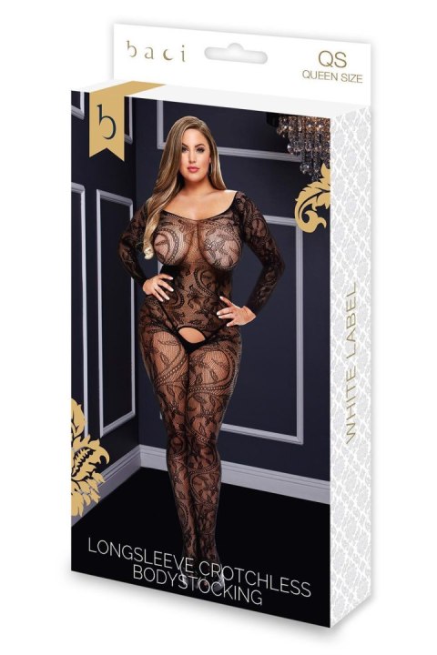Eleganckie Bodystocking z Długim Rękawem i Otwartym Krokiem, Rozmiar XL