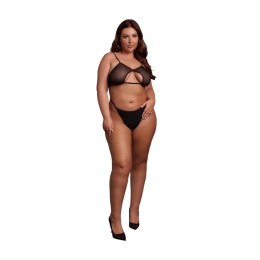 Zmysłowy czarny biustonosz siateczkowy z dekoltem keyhole i regulowanymi, podwójnymi ramiączkami – dla sylwetek Plus Size