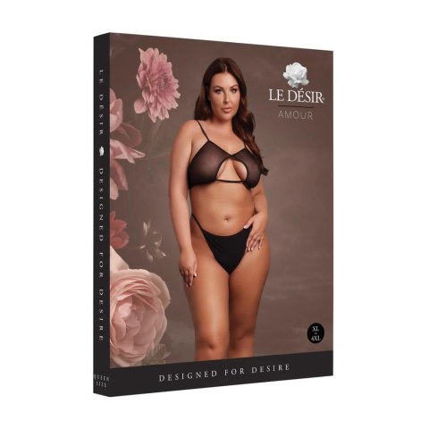 Zmysłowy czarny biustonosz siateczkowy z dekoltem keyhole i regulowanymi, podwójnymi ramiączkami – dla sylwetek Plus Size