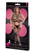 Lapdance – Koronkowy Bodystocking z Podwiązkami, Czarny (Queen Size)