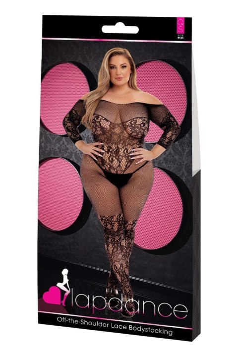 Koronkowe Bodystocking Lapdance z Odkrytymi Ramionami, Czarne (Rozmiar Queen)