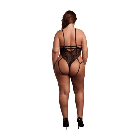 Zmysłowy czarny koronkowy body z otwartymi miseczkami i regulowanymi ramiączkami – rozmiary plus size