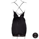 Jedwabna Sukienka z Otwartymi Plecami, Krzyżującymi Detalami i Rozcięciem – One Size – Czarna