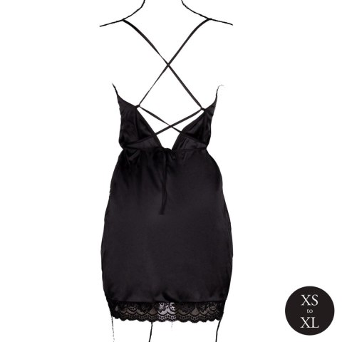 Jedwabna Sukienka z Otwartymi Plecami, Krzyżującymi Detalami i Rozcięciem – One Size – Czarna