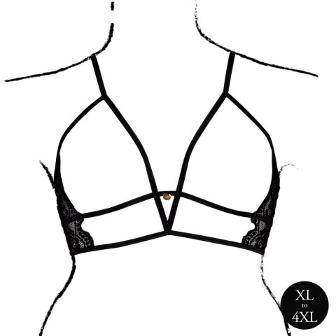 Elegancki Biustonosz Trójkątny Open Cup z Koronką i Regulacją - Plus Size, Czarny