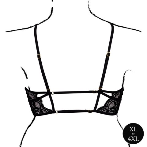 Elegancki Biustonosz Trójkątny Open Cup z Koronką i Regulacją - Plus Size, Czarny