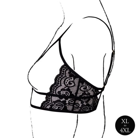 Elegancki Biustonosz Trójkątny Open Cup z Koronką i Regulacją - Plus Size, Czarny