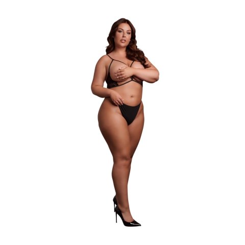 Elegancki Biustonosz Trójkątny Open Cup z Koronką i Regulacją - Plus Size, Czarny