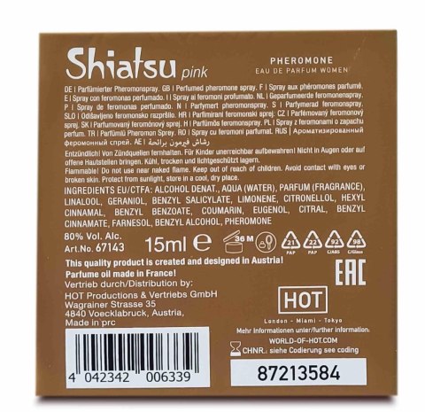 SHIATSU Feromonowe Perfumy Damskie, Różowe, 15 ml