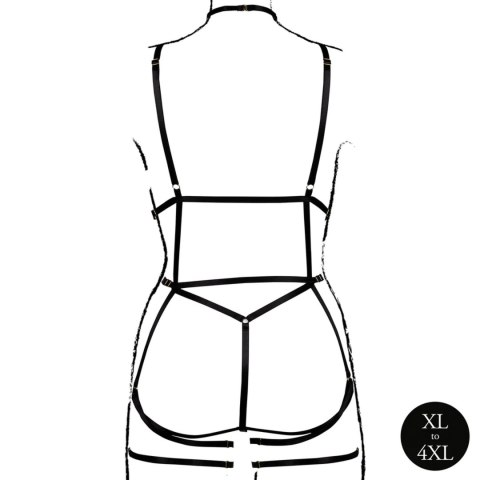 Czarna Uprząż Body z Otwartymi Miseczkami i Pasem do Pończoch – Plus Size