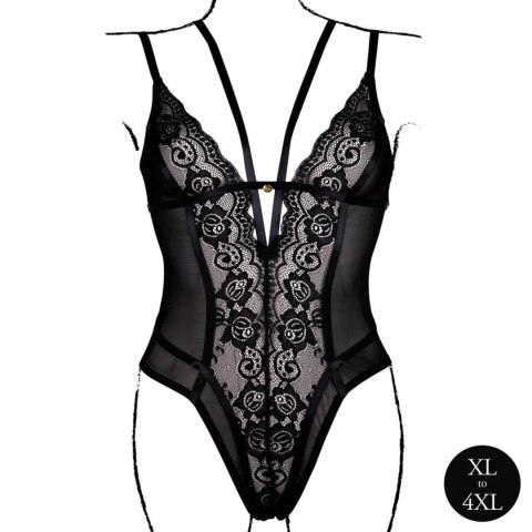 Koronkowe Body Bez Fiszbin z Regulacją - Rozmiar Plus Size - Czarne