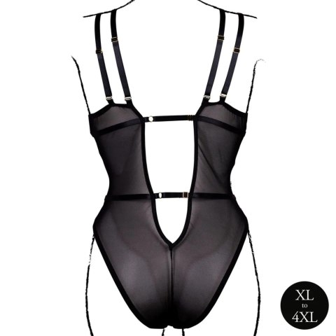 Koronkowe Body Bez Fiszbin z Regulacją - Rozmiar Plus Size - Czarne