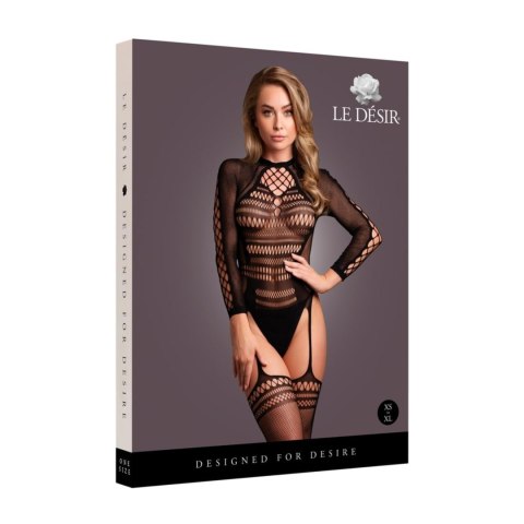 Eleganckie Bodystocking z Długimi Rękawami i Krótkim Golfem – Czarny, Rozmiar Uniwersalny