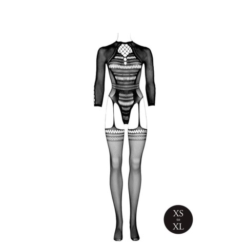 Eleganckie Bodystocking z Długimi Rękawami i Krótkim Golfem – Czarny, Rozmiar Uniwersalny