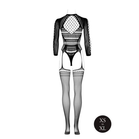 Eleganckie Bodystocking z Długimi Rękawami i Krótkim Golfem – Czarny, Rozmiar Uniwersalny